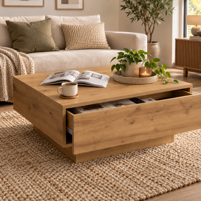 Table Basse Carrée en Chêne Artisan
