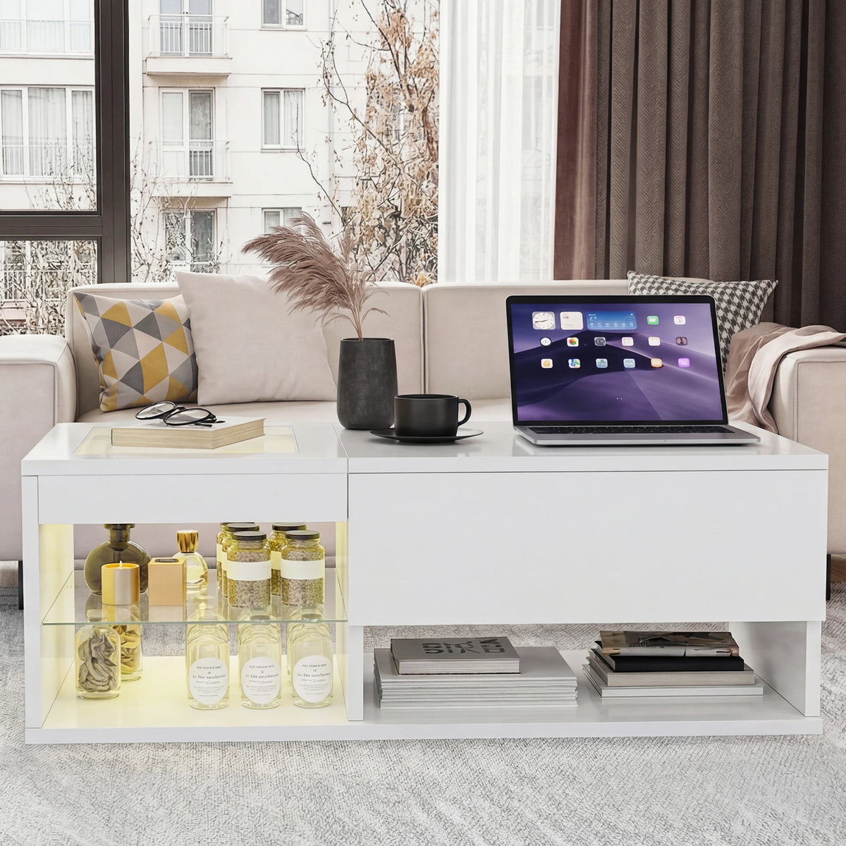 Table Basse Relevable en Verre