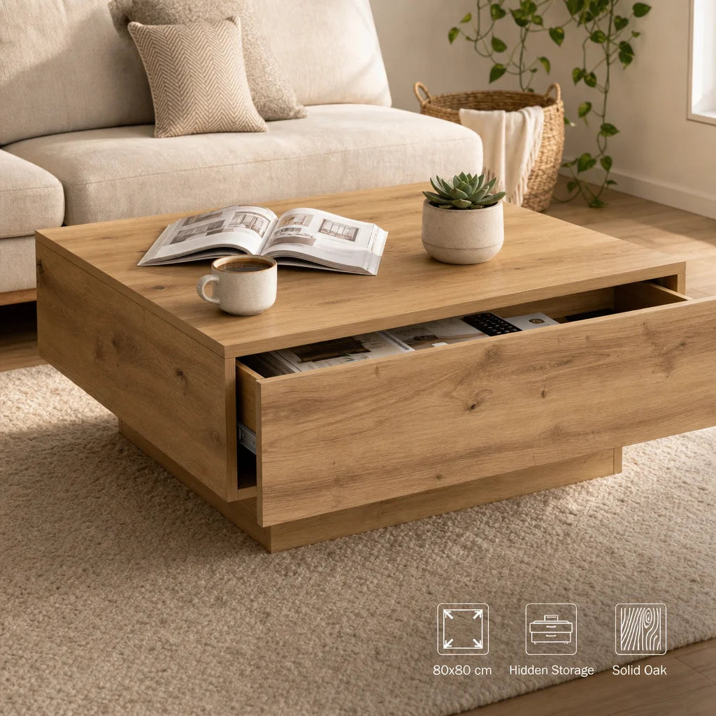 Table Basse Carrée en Chêne Artisan