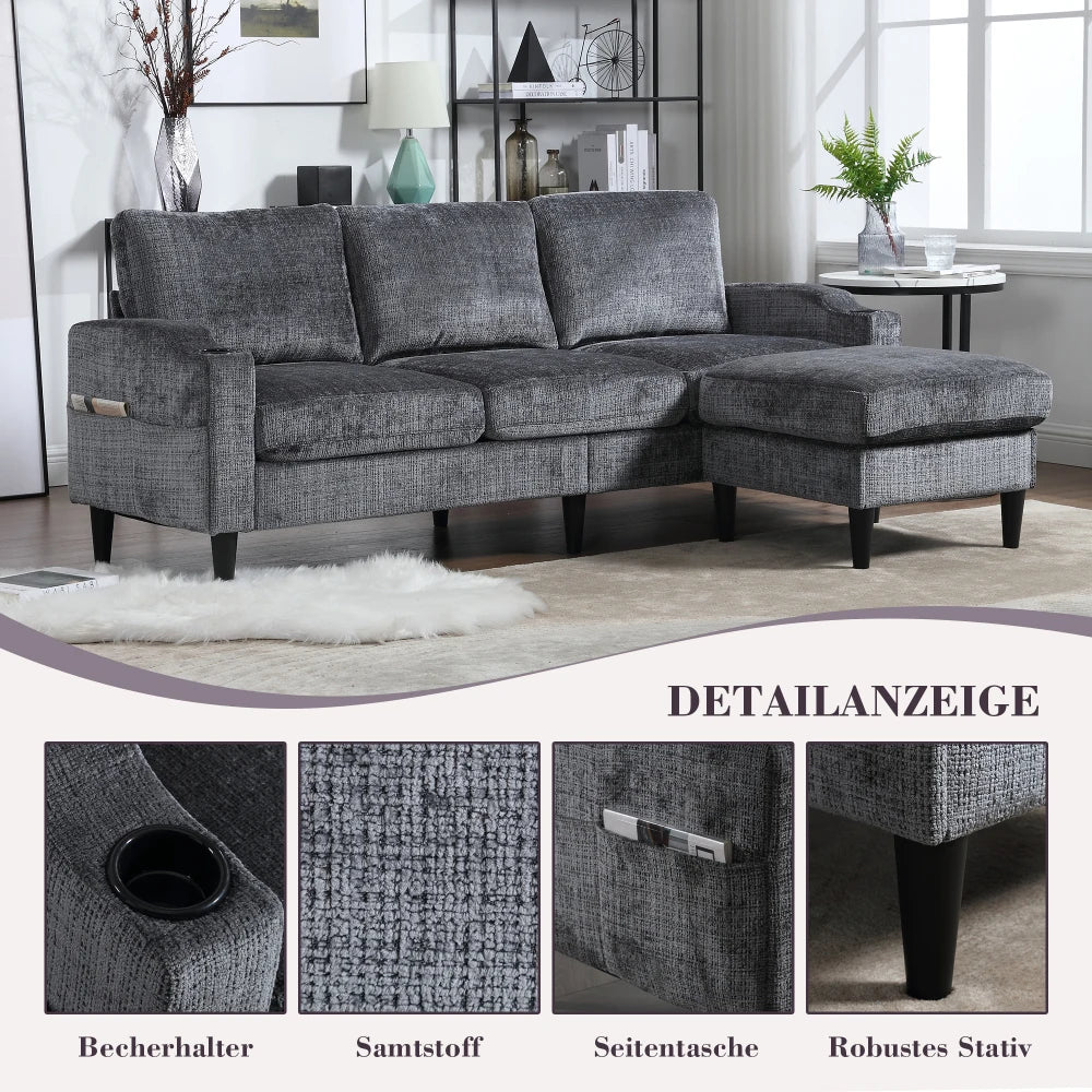 Canapé 4 Places Grand Confort avec Pouf Coffre