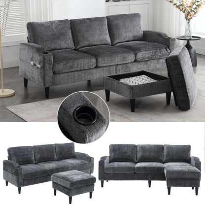 Canapé 4 Places Grand Confort avec Pouf Coffre