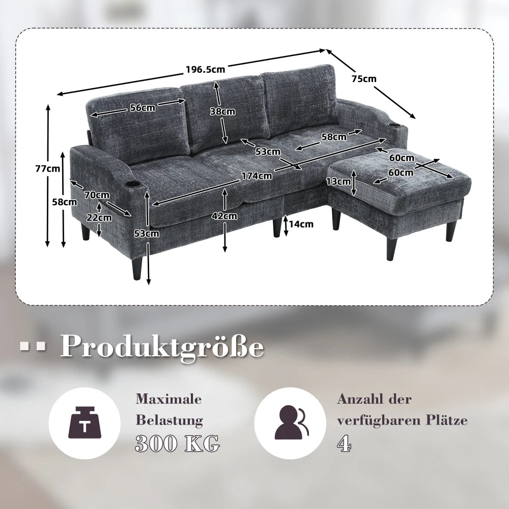 Canapé 4 Places Grand Confort avec Pouf Coffre