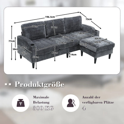 Canapé 4 Places Grand Confort avec Pouf Coffre