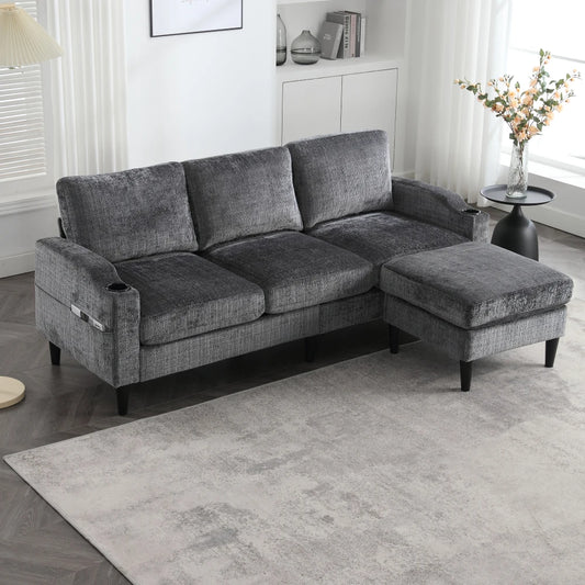 Canapé 4 Places Grand Confort avec Pouf Coffre